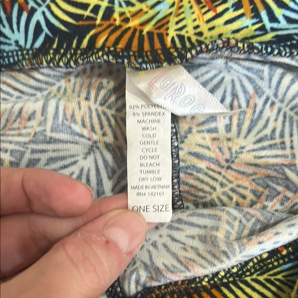 LuLaRoe Palm Frond Pattern Leggings Vibrant Blue/Green/Orange Size OS